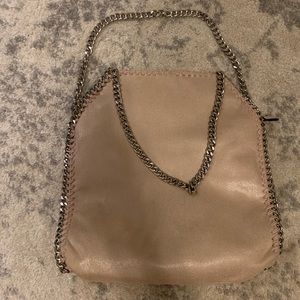 Tan chain link shoulder bag
